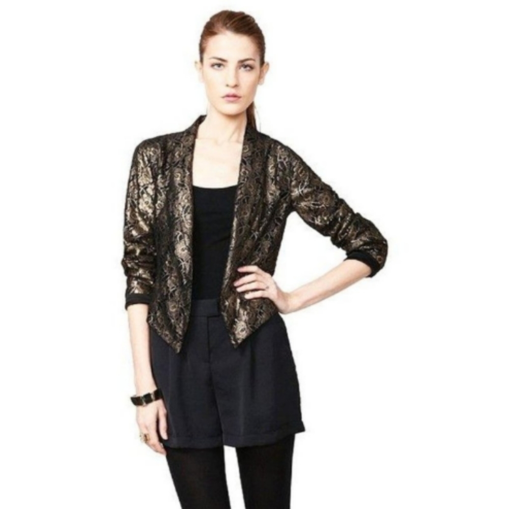 W118 by Walter Baker Metallic Bronze Floral Lace Blazer Jacket Size Medium